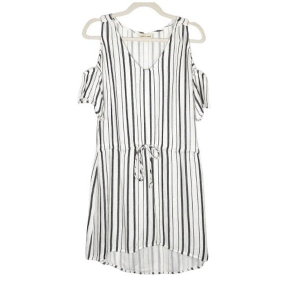 Cloth and Stone Mini Dress Womens Size XS White Gray Stripe Cold Shoulder Beach - Picture 1 of 7